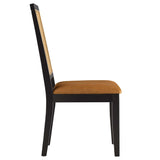 Poniente Vegan Leather Upholstered Faux Rattan and Wood Dining Side Chairs Set of 2 in Black Natural Tan