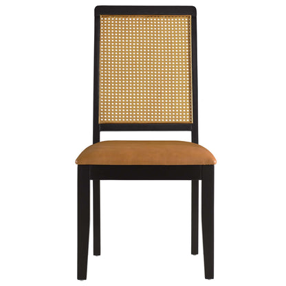 Arlo Vegan Leather Upholstered Faux Rattan and Wood Dining Side Chairs Set of 2 by Furniture For America