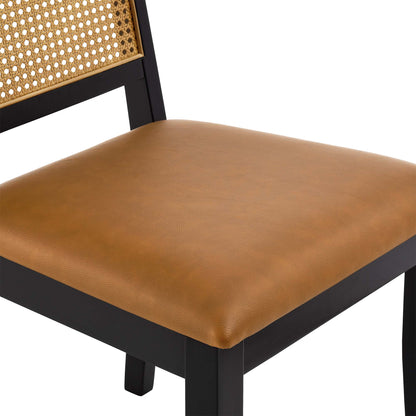Arlo Vegan Leather Upholstered Faux Rattan and Wood Dining Side Chairs Set of 2 by Furniture For America