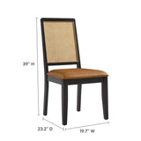 Poniente Vegan Leather Upholstered Faux Rattan and Wood Dining Side Chairs Set of 2 in Black Natural Tan