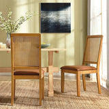 Poniente Vegan Leather Upholstered Faux Rattan and Wood Dining Side Chairs Set of 2 in Natural Natural Tan