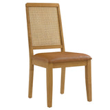 Poniente Vegan Leather Upholstered Faux Rattan and Wood Dining Side Chairs Set of 2 in Natural Natural Tan