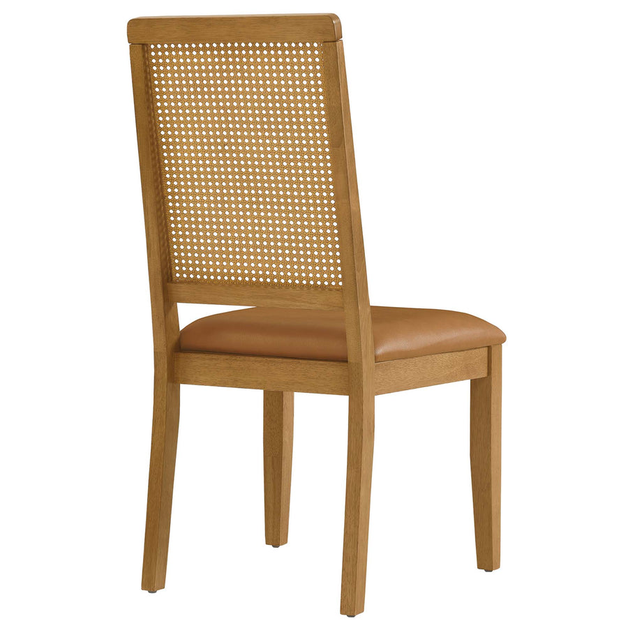 Poniente Vegan Leather Upholstered Faux Rattan and Wood Dining Side Chairs Set of 2 in Natural Natural Tan