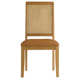 Poniente Vegan Leather Upholstered Faux Rattan and Wood Dining Side Chairs Set of 2 in Natural Natural Tan