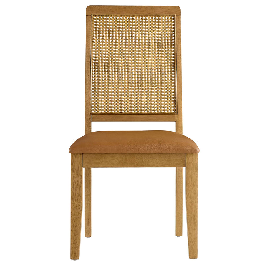 Poniente Vegan Leather Upholstered Faux Rattan and Wood Dining Side Chairs Set of 2 in Natural Natural Tan