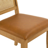Poniente Vegan Leather Upholstered Faux Rattan and Wood Dining Side Chairs Set of 2 in Natural Natural Tan