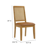 Poniente Vegan Leather Upholstered Faux Rattan and Wood Dining Side Chairs Set of 2 in Natural Natural Tan