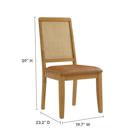 Arlo Vegan Leather Upholstered Faux Rattan and Wood Dining Side Chairs Set of 2 in Natural Natural Tan