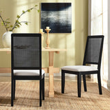 Poniente Faux Rattan and Wood Dining Side Chairs Set of 2 in Black Black Heathered Weave Ivory