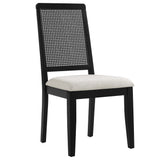 Poniente Faux Rattan and Wood Dining Side Chairs Set of 2 in Black Black Heathered Weave Ivory