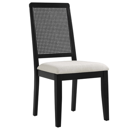 Arlo Faux Rattan and Wood Dining Side Chairs Set of 2 in Black Black Heathered Weave Ivory