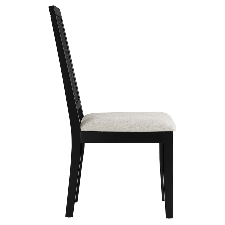 Poniente Faux Rattan and Wood Dining Side Chairs Set of 2 in Black Black Heathered Weave Ivory