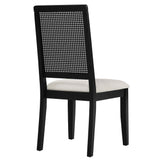 Poniente Faux Rattan and Wood Dining Side Chairs Set of 2 in Black Black Heathered Weave Ivory