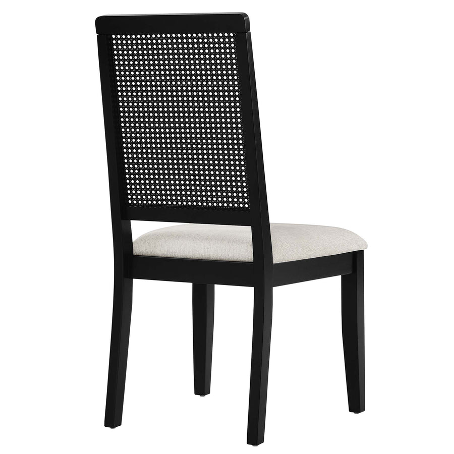 Poniente Faux Rattan and Wood Dining Side Chairs Set of 2 in Black Black Heathered Weave Ivory