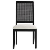 Poniente Faux Rattan and Wood Dining Side Chairs Set of 2 in Black Black Heathered Weave Ivory