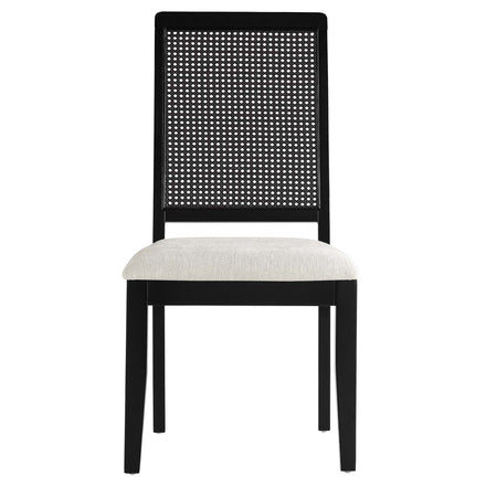 Arlo Faux Rattan and Wood Dining Side Chairs Set of 2 in Black Black Heathered Weave Ivory