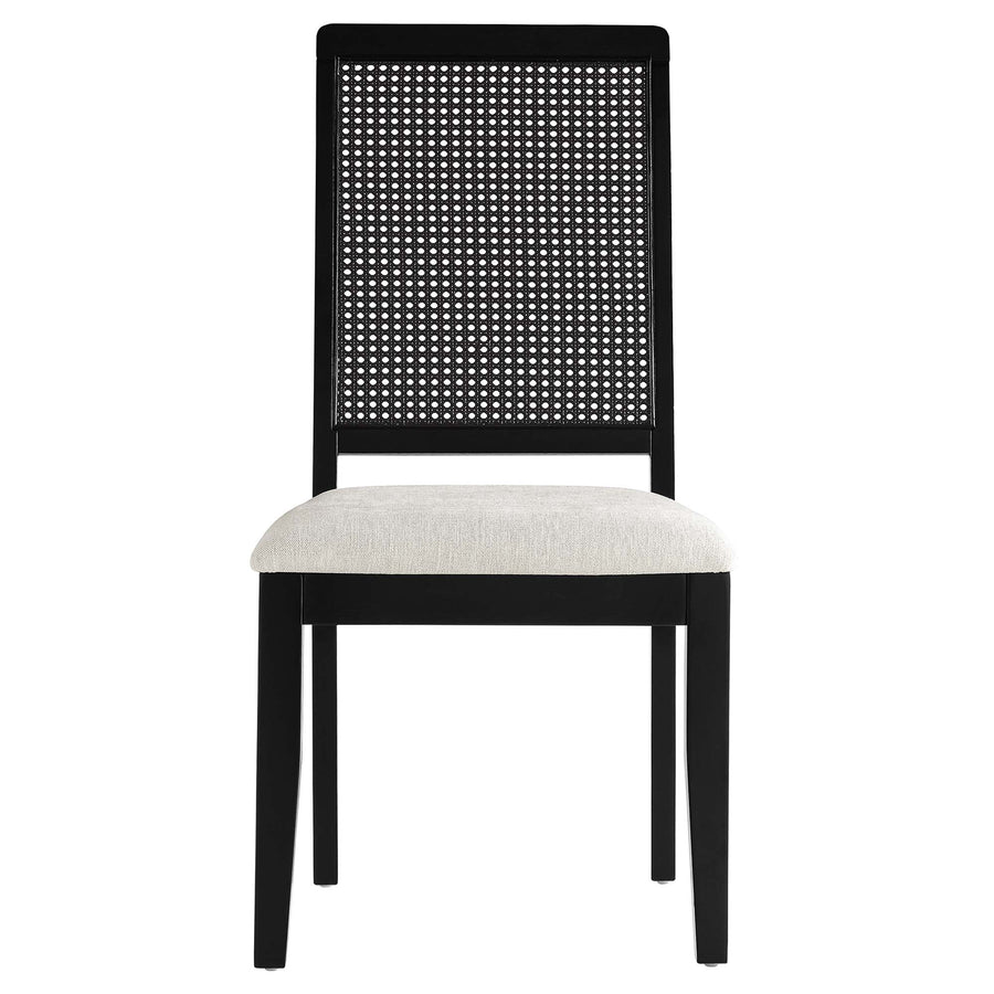 Poniente Faux Rattan and Wood Dining Side Chairs Set of 2 in Black Black Heathered Weave Ivory