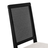 Poniente Faux Rattan and Wood Dining Side Chairs Set of 2 in Black Black Heathered Weave Ivory