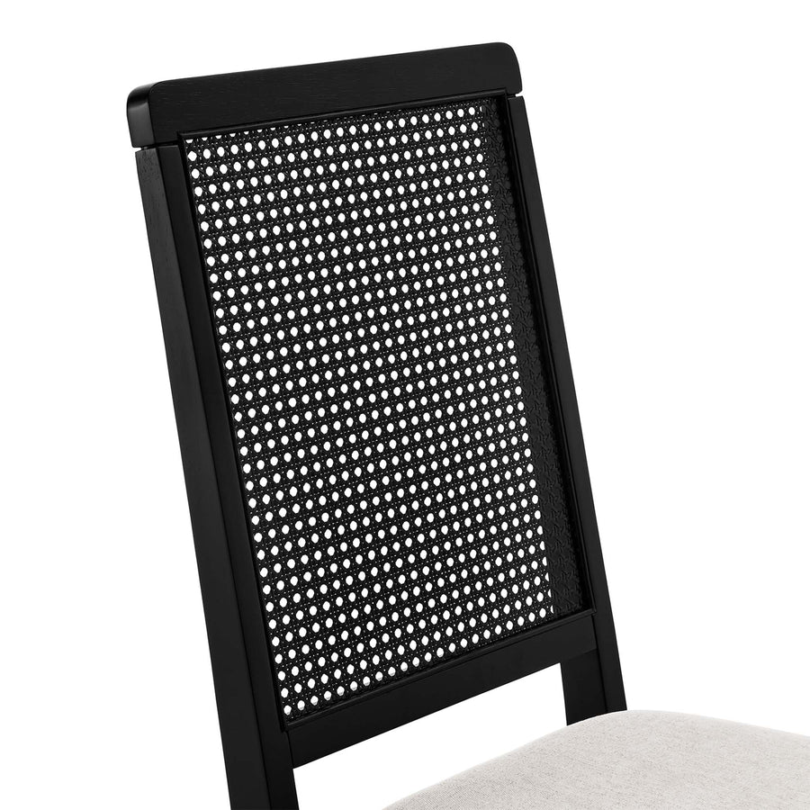 Poniente Faux Rattan and Wood Dining Side Chairs Set of 2 in Black Black Heathered Weave Ivory