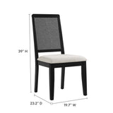 Poniente Faux Rattan and Wood Dining Side Chairs Set of 2 in Black Black Heathered Weave Ivory