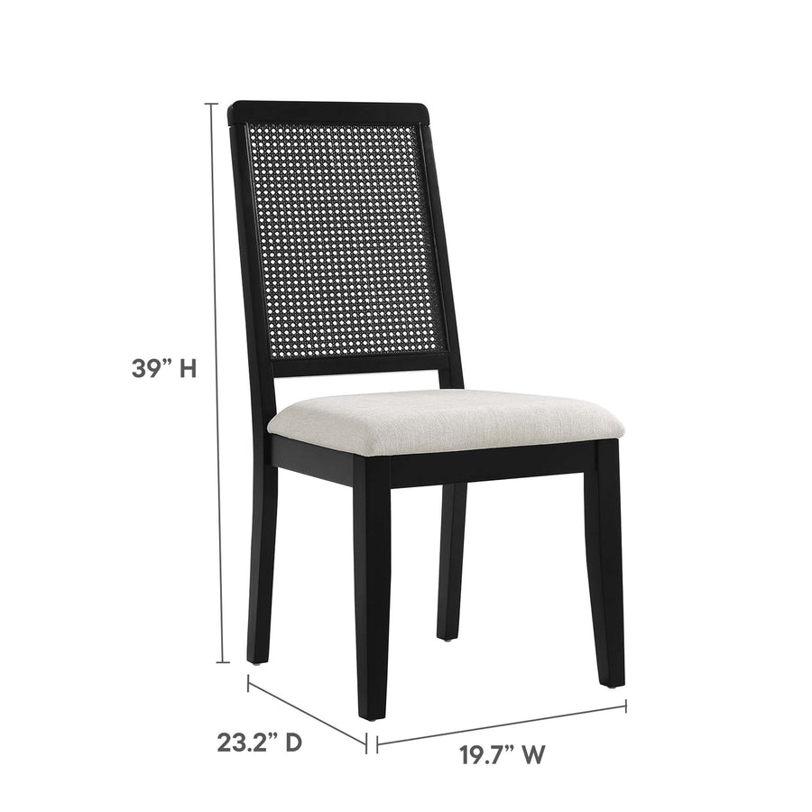 Poniente Faux Rattan and Wood Dining Side Chairs Set of 2 in Black Black Heathered Weave Ivory
