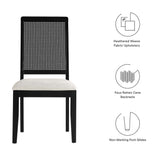 Poniente Faux Rattan and Wood Dining Side Chairs Set of 2 in Black Black Heathered Weave Ivory