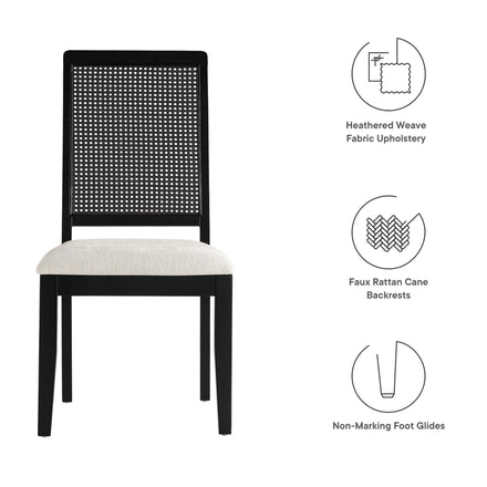 Arlo Faux Rattan and Wood Dining Side Chairs Set of 2 in Black Black Heathered Weave Ivory