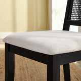 Poniente Faux Rattan and Wood Dining Side Chairs Set of 2 in Black Black Heathered Weave Ivory