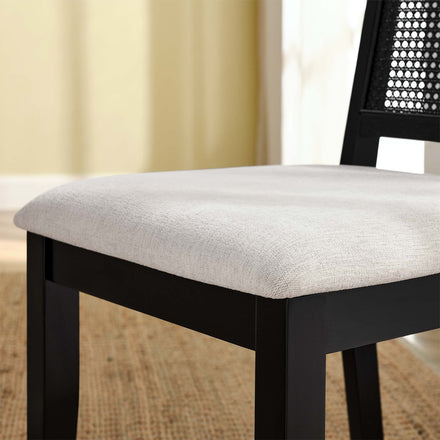 Arlo Faux Rattan and Wood Dining Side Chairs Set of 2 in Black Black Heathered Weave Ivory