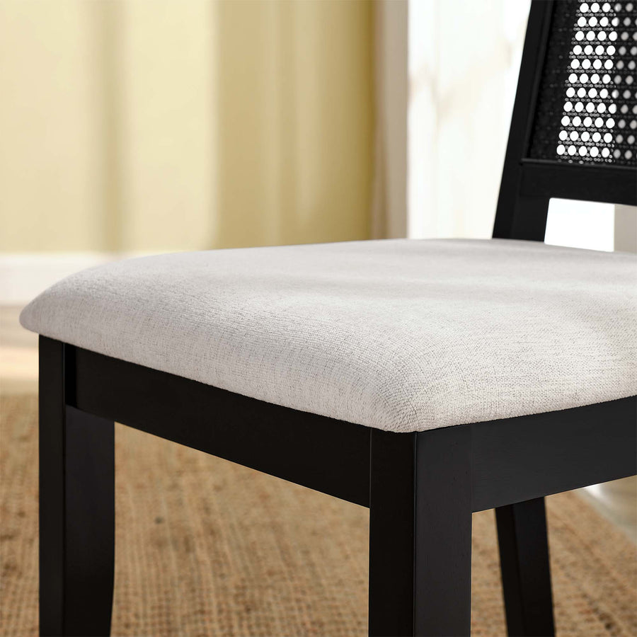 Poniente Faux Rattan and Wood Dining Side Chairs Set of 2 in Black Black Heathered Weave Ivory