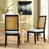 Poniente Faux Rattan and Wood Dining Side Chairs Set of 2 in Black Natural Heathered Weave Ivory