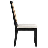 Poniente Faux Rattan and Wood Dining Side Chairs Set of 2 in Black Natural Heathered Weave Ivory