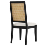 Poniente Faux Rattan and Wood Dining Side Chairs Set of 2 in Black Natural Heathered Weave Ivory