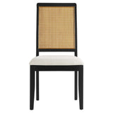 Poniente Faux Rattan and Wood Dining Side Chairs Set of 2 in Black Natural Heathered Weave Ivory