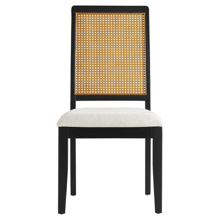 Arlo Faux Rattan and Wood Dining Side Chairs Set of 2 in Black Natural Heathered Weave Ivory