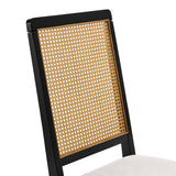 Poniente Faux Rattan and Wood Dining Side Chairs Set of 2 in Black Natural Heathered Weave Ivory