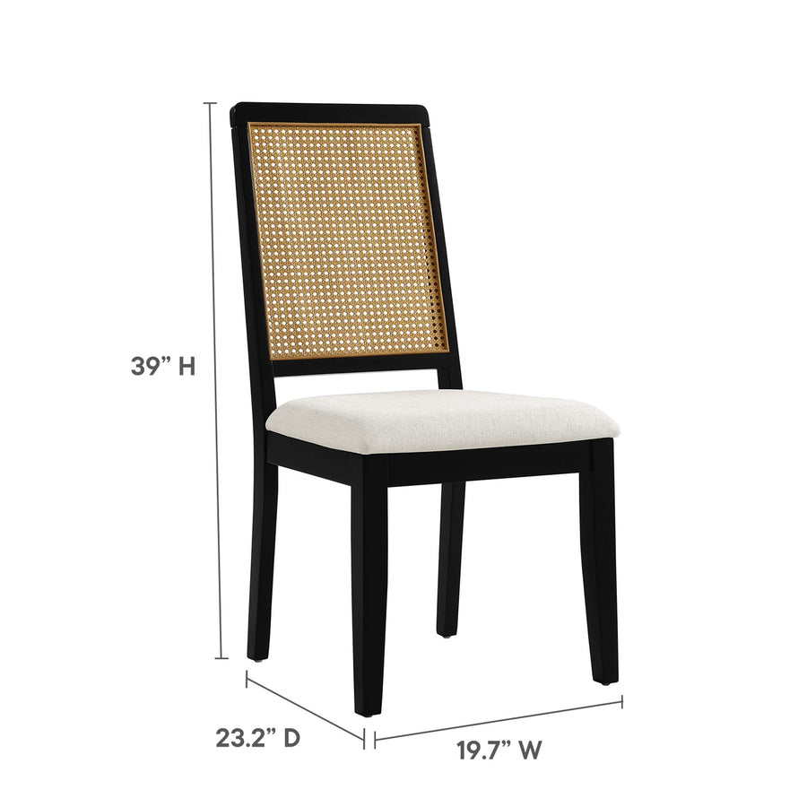 Poniente Faux Rattan and Wood Dining Side Chairs Set of 2 in Black Natural Heathered Weave Ivory