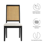Poniente Faux Rattan and Wood Dining Side Chairs Set of 2 in Black Natural Heathered Weave Ivory