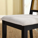 Poniente Faux Rattan and Wood Dining Side Chairs Set of 2 in Black Natural Heathered Weave Ivory
