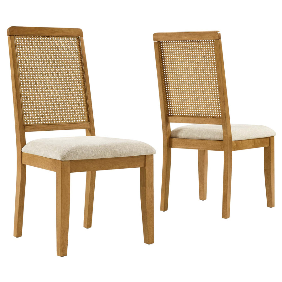 Poniente Faux Rattan and Wood Dining Side Chairs Set of 2 in Natural Natural Heathered Weave Light Beige