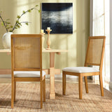Poniente Faux Rattan and Wood Dining Side Chairs Set of 2 in Natural Natural Heathered Weave Light Beige
