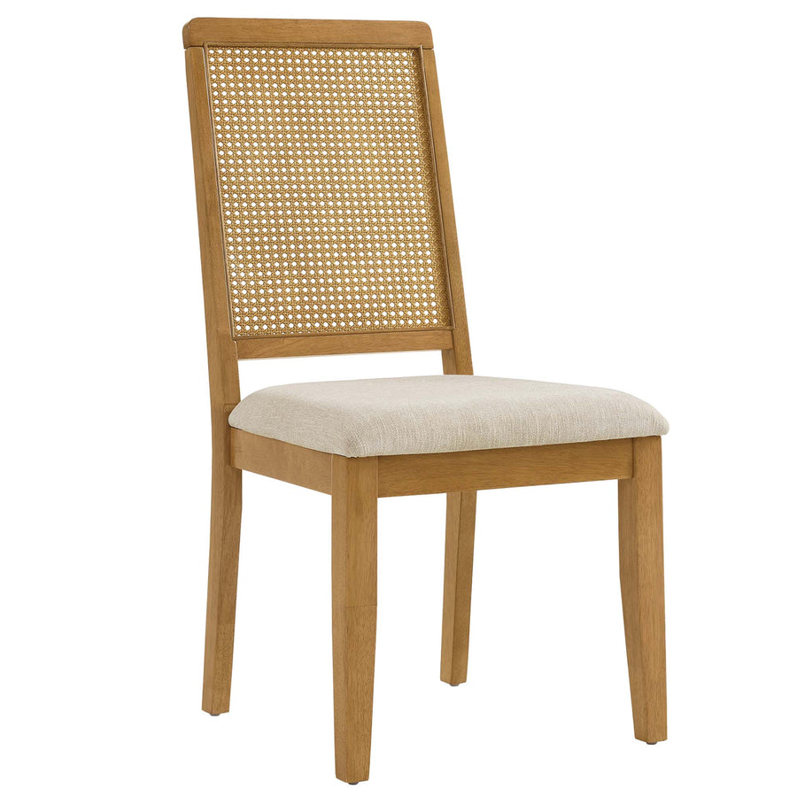 Poniente Faux Rattan and Wood Dining Side Chairs Set of 2 in Natural Natural Heathered Weave Light Beige