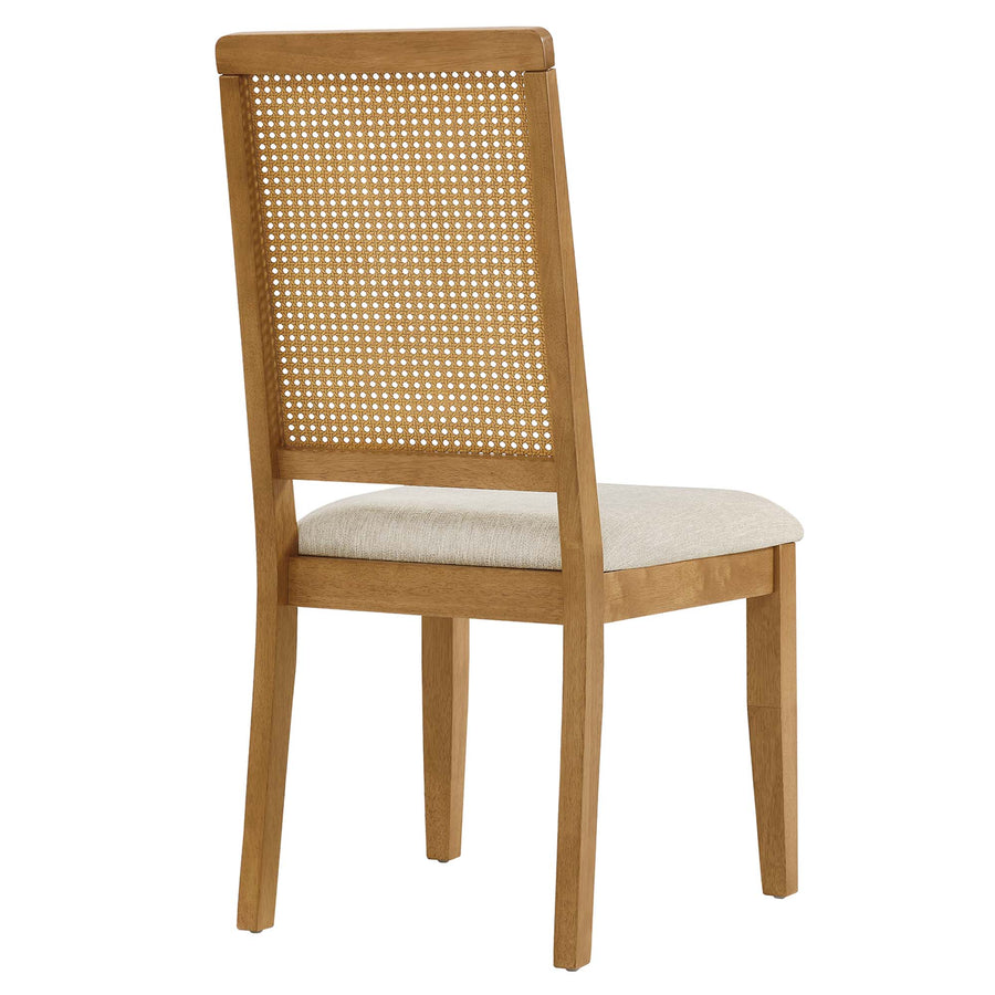 Poniente Faux Rattan and Wood Dining Side Chairs Set of 2 in Natural Natural Heathered Weave Light Beige