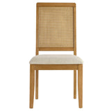 Poniente Faux Rattan and Wood Dining Side Chairs Set of 2 in Natural Natural Heathered Weave Light Beige