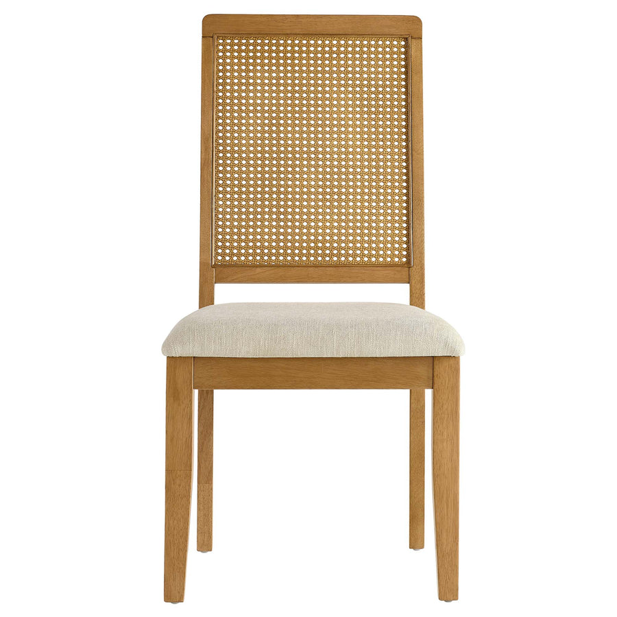 Poniente Faux Rattan and Wood Dining Side Chairs Set of 2 in Natural Natural Heathered Weave Light Beige
