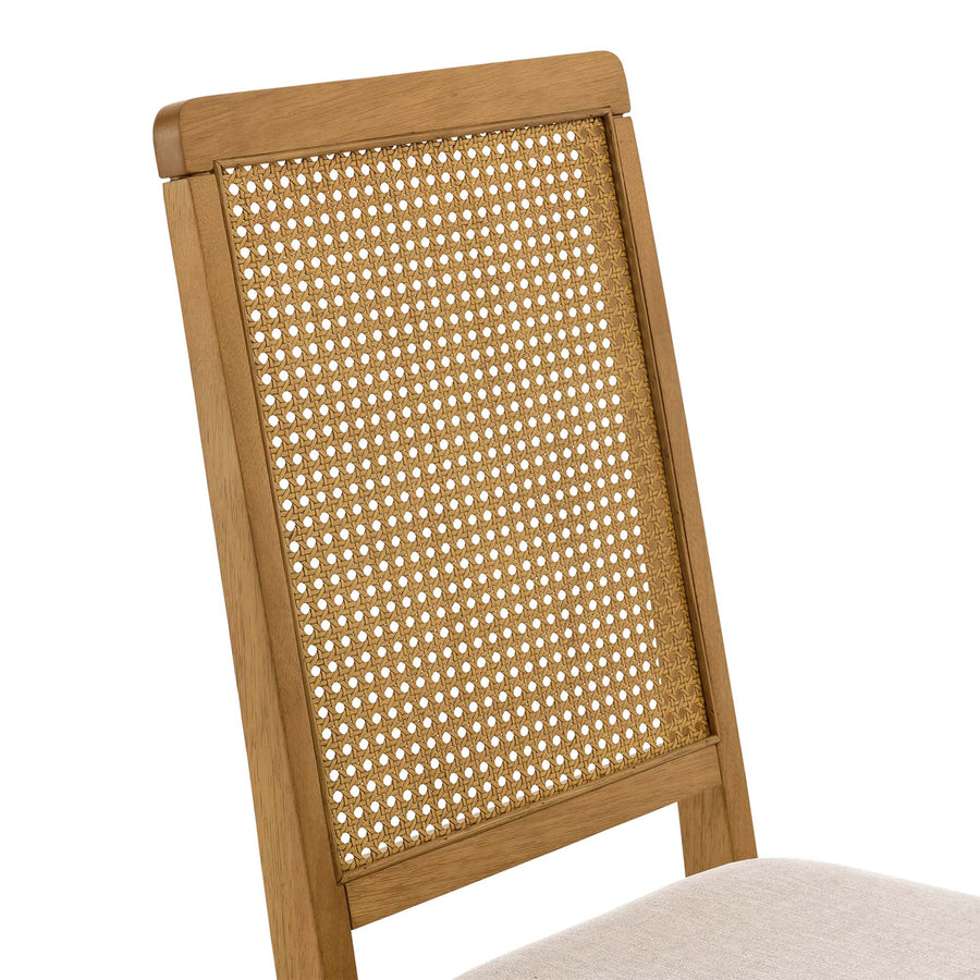 Poniente Faux Rattan and Wood Dining Side Chairs Set of 2 in Natural Natural Heathered Weave Light Beige