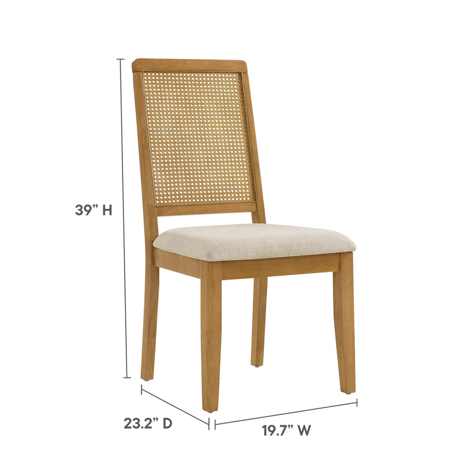 Poniente Faux Rattan and Wood Dining Side Chairs Set of 2 in Natural Natural Heathered Weave Light Beige