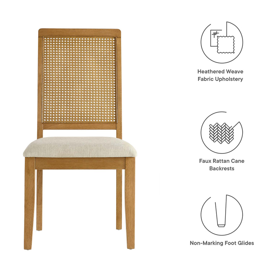 Poniente Faux Rattan and Wood Dining Side Chairs Set of 2 in Natural Natural Heathered Weave Light Beige