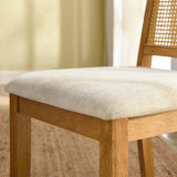 Poniente Faux Rattan and Wood Dining Side Chairs Set of 2 in Natural Natural Heathered Weave Light Beige