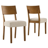 Voss Wood Dining Side Chairs Set of 2 in Acorn Heathered Weave Light Beige